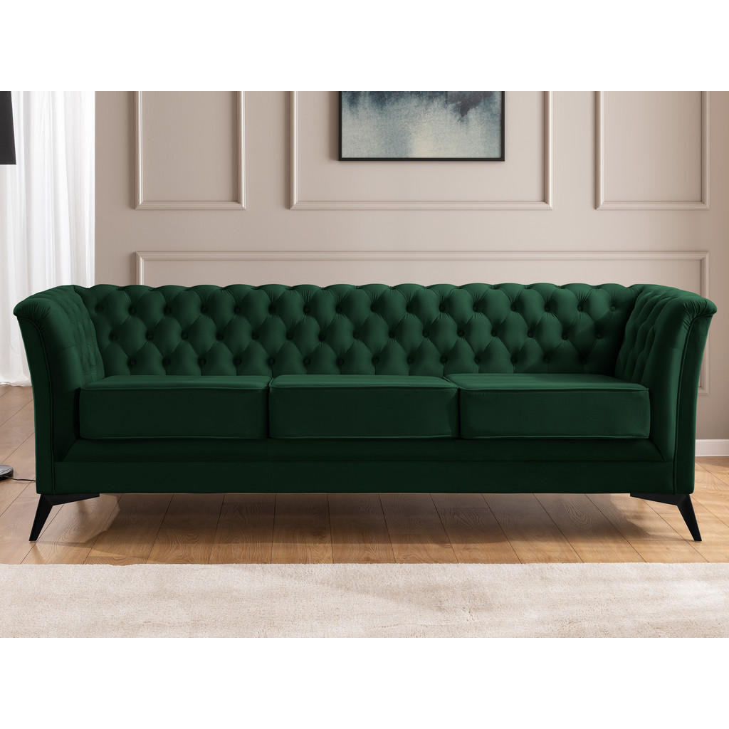 Thumbnail - S-Style Möbel Sitzgarnitur, Dunkelgrün, Textil, Echtholz,Birke, Buche, 4-Sitzer, Füllung: Polyetherschaumkern, 237x78x82...