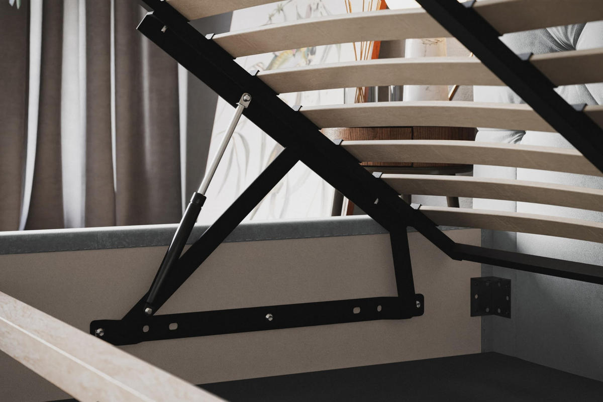 BETT 140x200 - Polsterbett mit Bettkasten und Metallrahmen - Elegant Betten - Glatter Kronos-Stoff - Kollektion Boston, Blau - Blau, Holz/Textil (140/200cm) - Alpi-Möbel