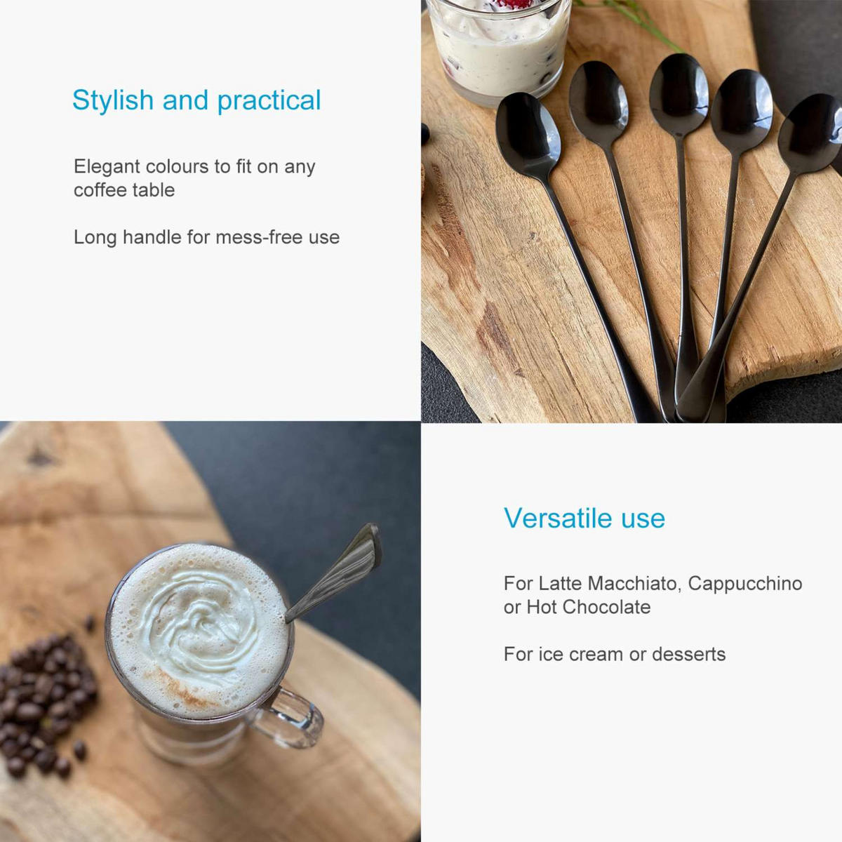 LÖFFEL 19 cm (6er-Set) - Schwarz, Metall - Intirilife