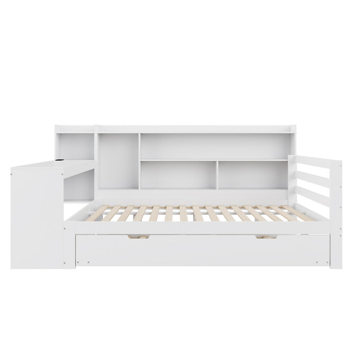 SCHLAFSOFA 140x200 cm Weiß mit Ausziehbett, Schreibtisch, Regalen und USB-Anschlüssen - Weiß, Holzwerkstoff (90/200cm) - IVMEU