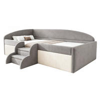 POLSTERBETT 90/190 cm in Grau mit Stufen, Schutzbügel und Lattenrost aus Samt im Farbblock-Design - Grau, Holzwerkstoff/Textil (90/190cm) - STILVORA