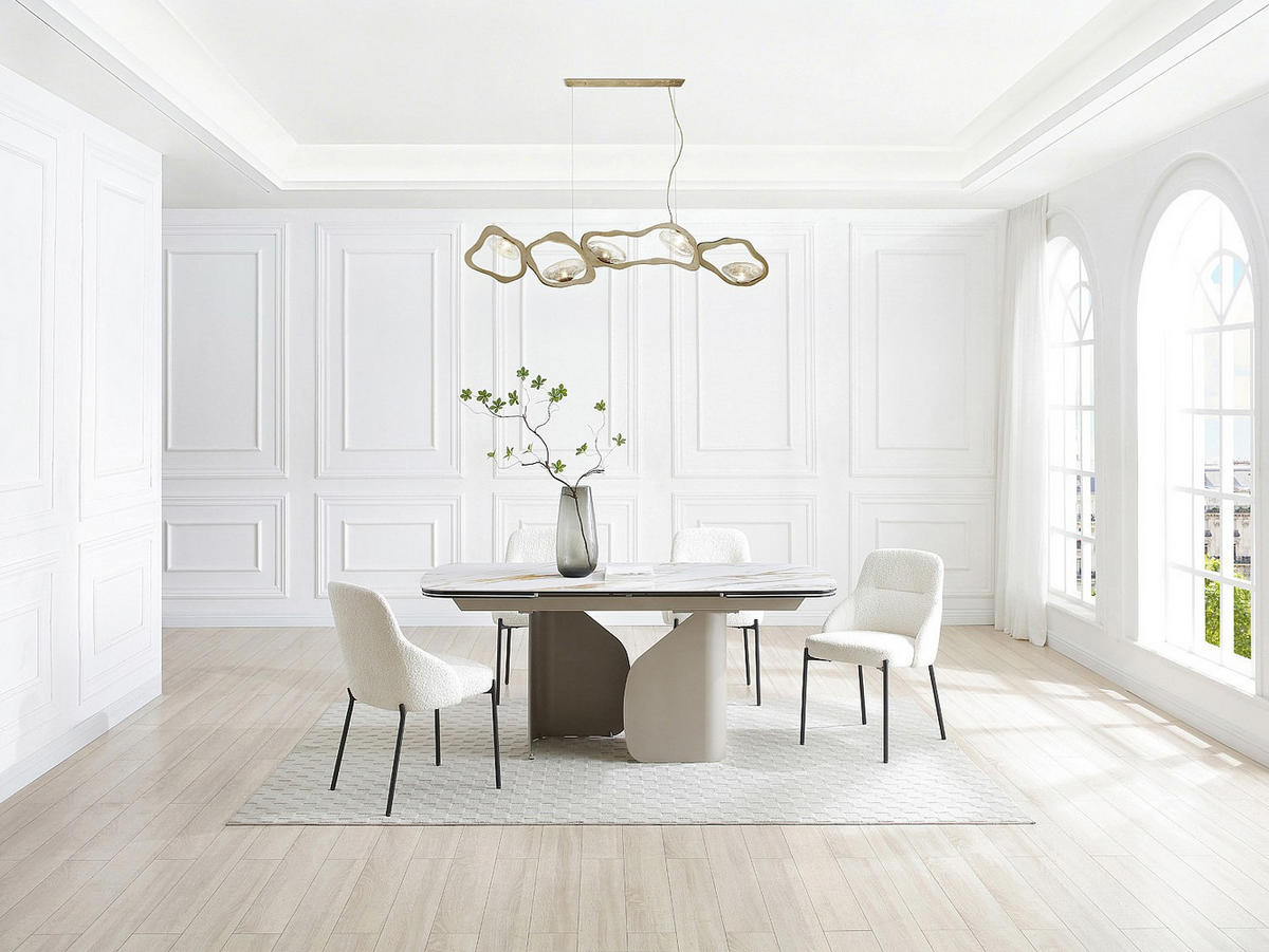 ESSTISCH ausziehbar 6-10 Personen - Keramik, Sicherheitsglas & Metall Taupe - Marmoroptik Weiß - CAMUVO de Maison Céphy - Weiß, Glas (260/90/75cm) - Vente-Unique