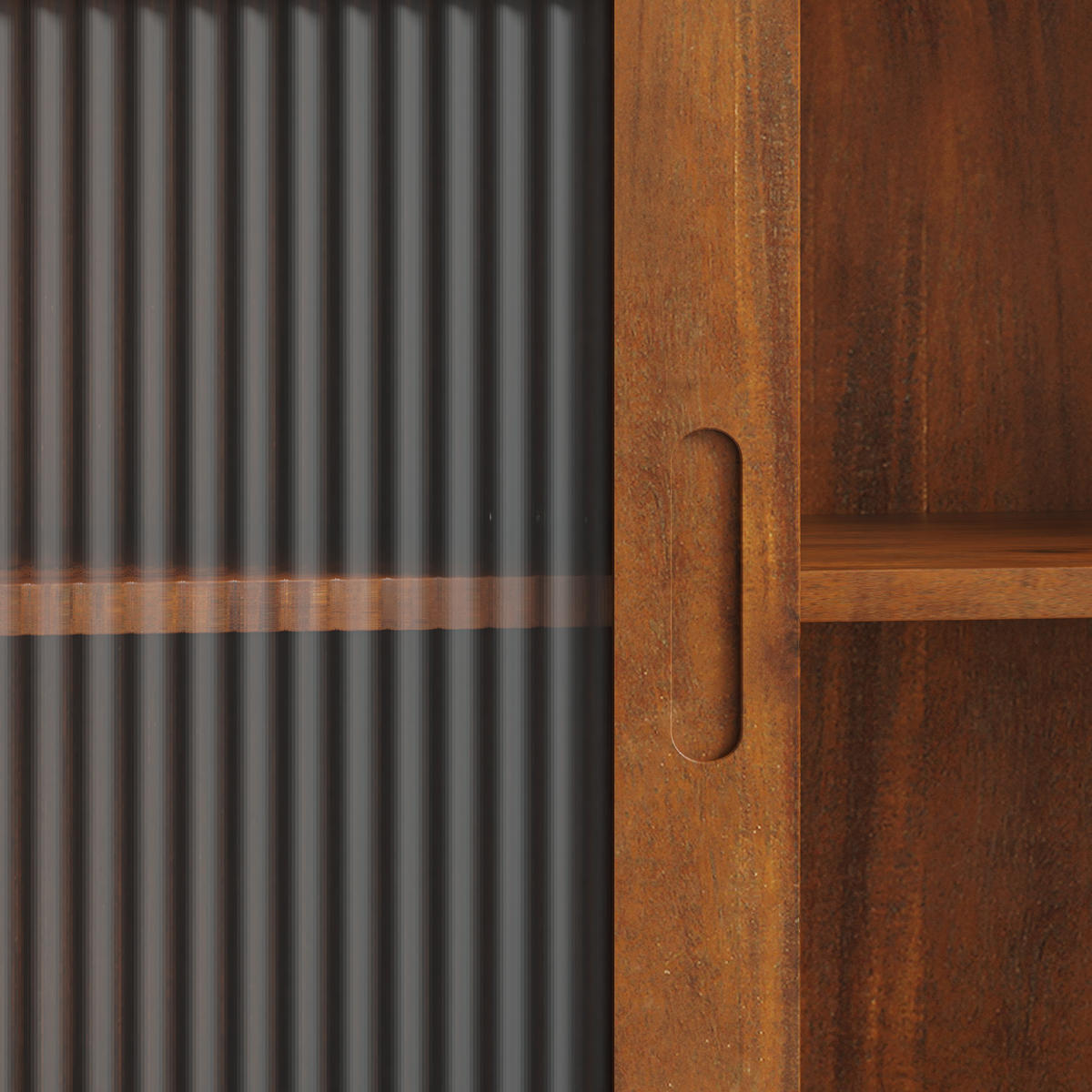 KÜCHENOBERSCHRANK 90x20x60 cm Braun aus Massivholz & Glas mit 2 Schiebetüren - Braun, Holz (90/60/20cm) - Modfu