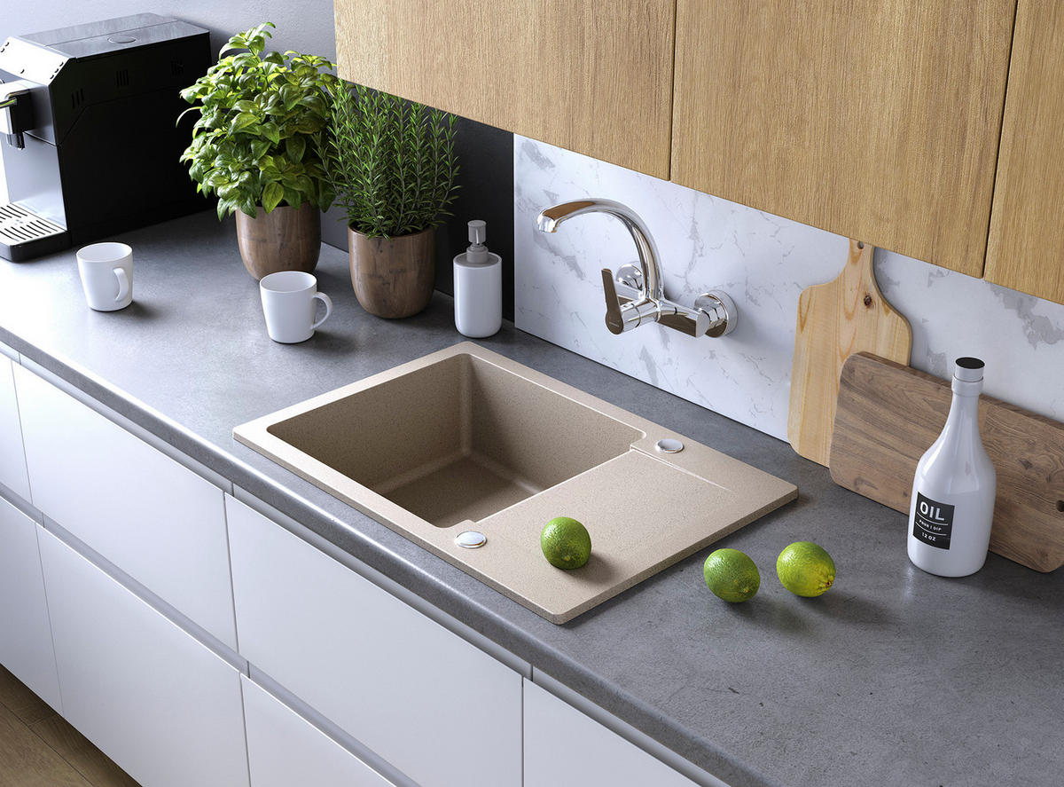 EINBAUSPÜLE Celebes Beige, Einzelbecken, 44/65/18,5 cm - Beige, Stein (44/18.5/65cm) - bad land