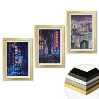 WANDBILDER 3er Set - 20x30 cm Goldrahmen - Neonlichter der nächtlichen Stadt - Goldfarben, Kunststoff (20/30cm) - ArtPrintCave