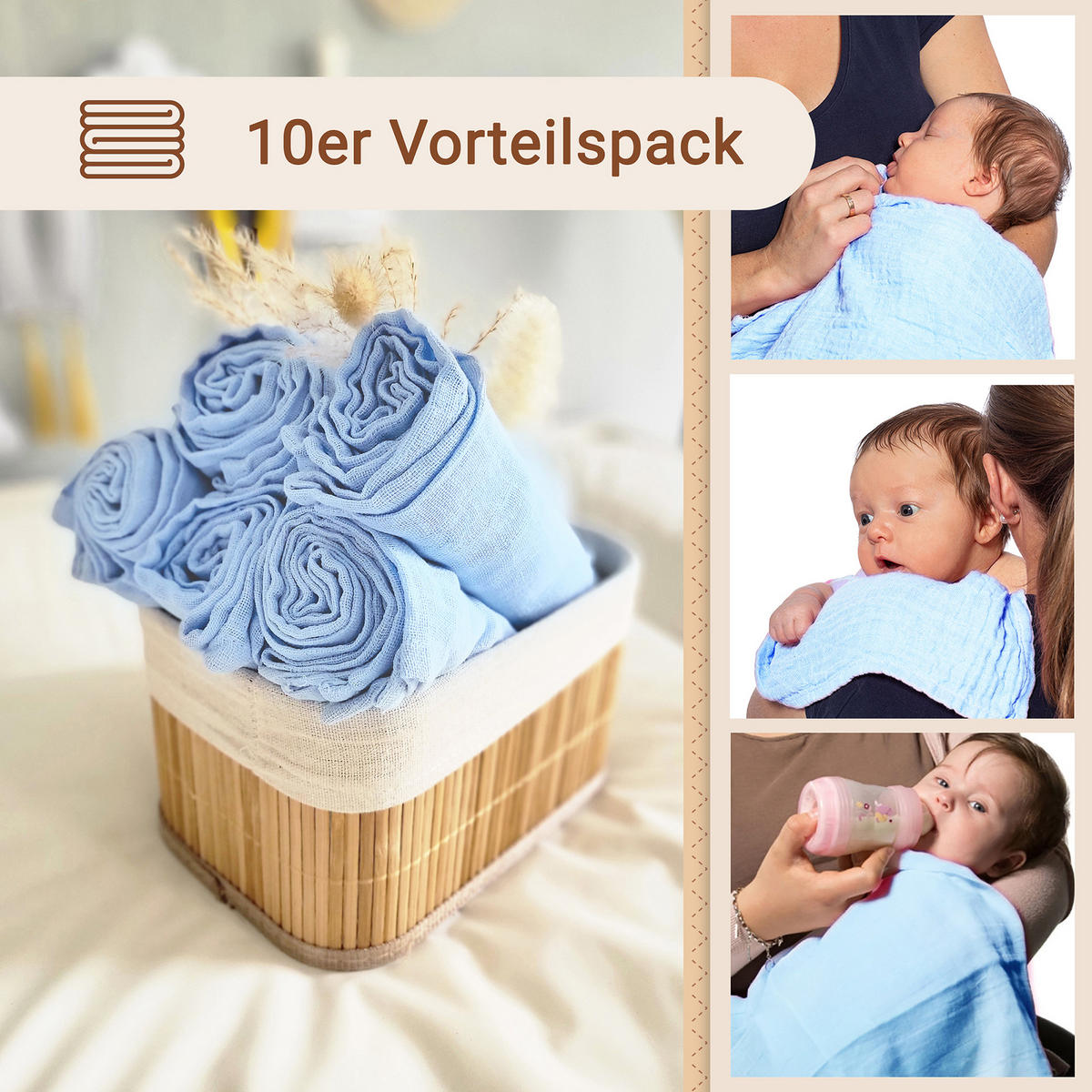 SPUCKTÜCHER, 10er-Set, 70x70 cm, 100% Baumwolle, Blau - Hellblau, Textil (70/70cm) - Zollner