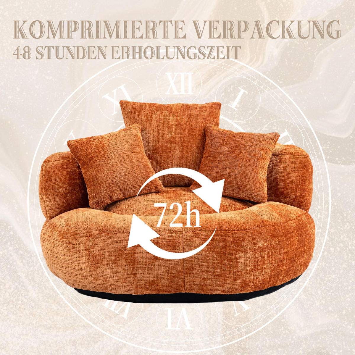 SITZSACK Sessel mit 3 Kissen bequem weich Polstersessel Orange - Orange, Textil (108/52/108cm) - PARAFTA HOME