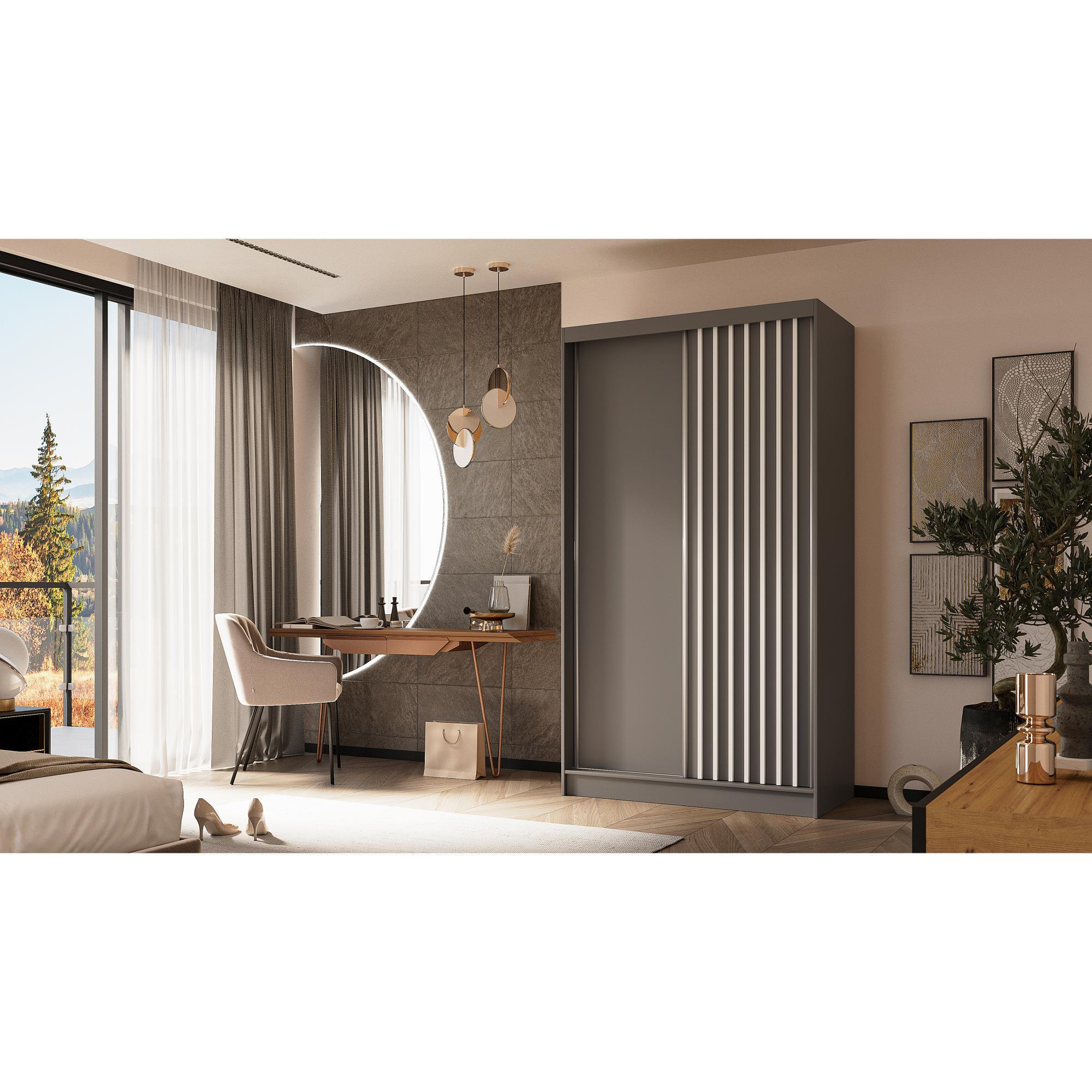 SCHWEBETÜRENSCHRANK Helios 120/216/61 grau+weiß mit Schubladen - Weiß/Grau, Holzwerkstoff (120/216/61cm) - Beautysofa
