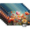 PLATZSETS 6er-Set Blumen - Aquarell - Kunst - Botanisch - Natur 45x30 cm - Koralle, Kunststoff (0.3/45/30cm) - MuchoWow