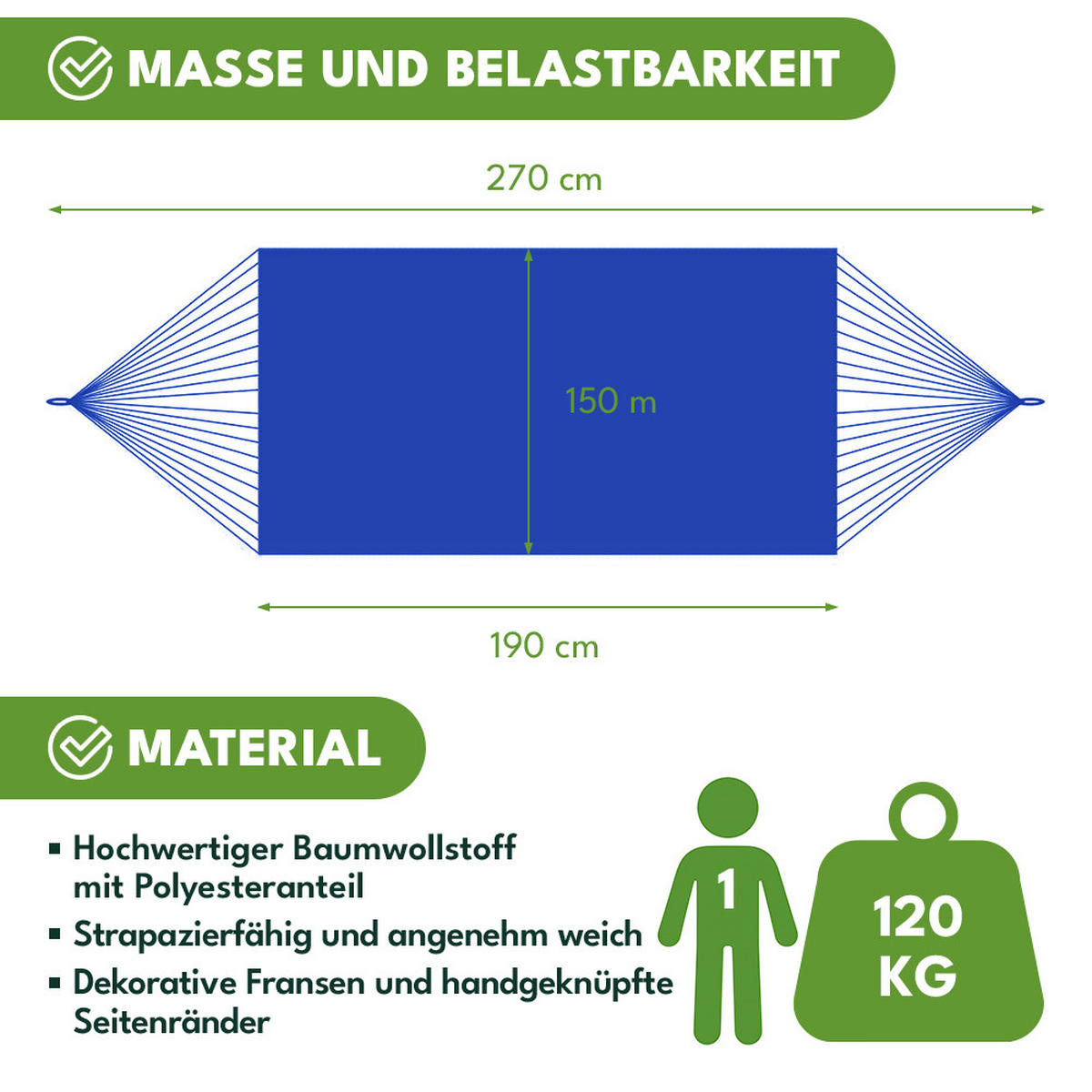 HÄNGEMATTE Blau - Blau, Textil (150/40/270cm) - KRUMAD