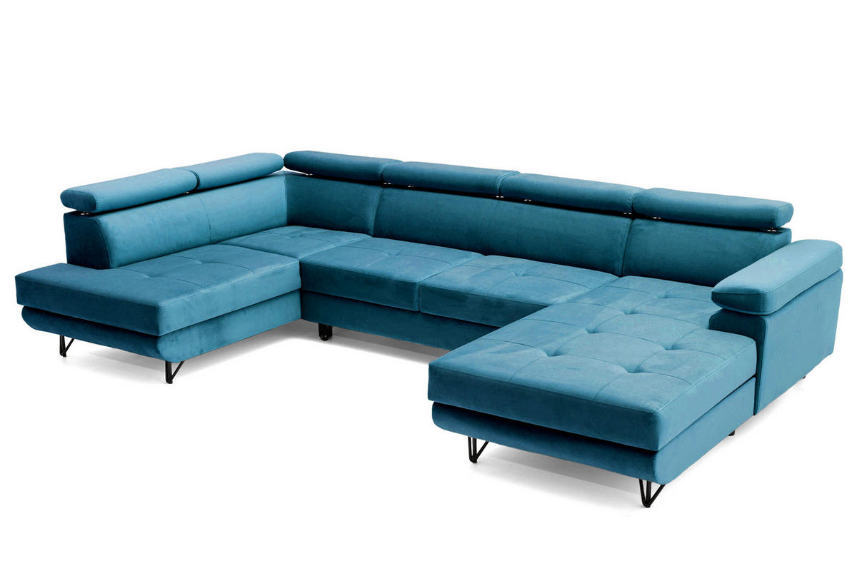 ECKSOFA U-Form JUNIOR U Links mit Schlaffunktion 128x254 Velours Smaragdgrün - Smaragdgrün/Schwarz, Holz/Textil (323/90/184cm) - Muffo