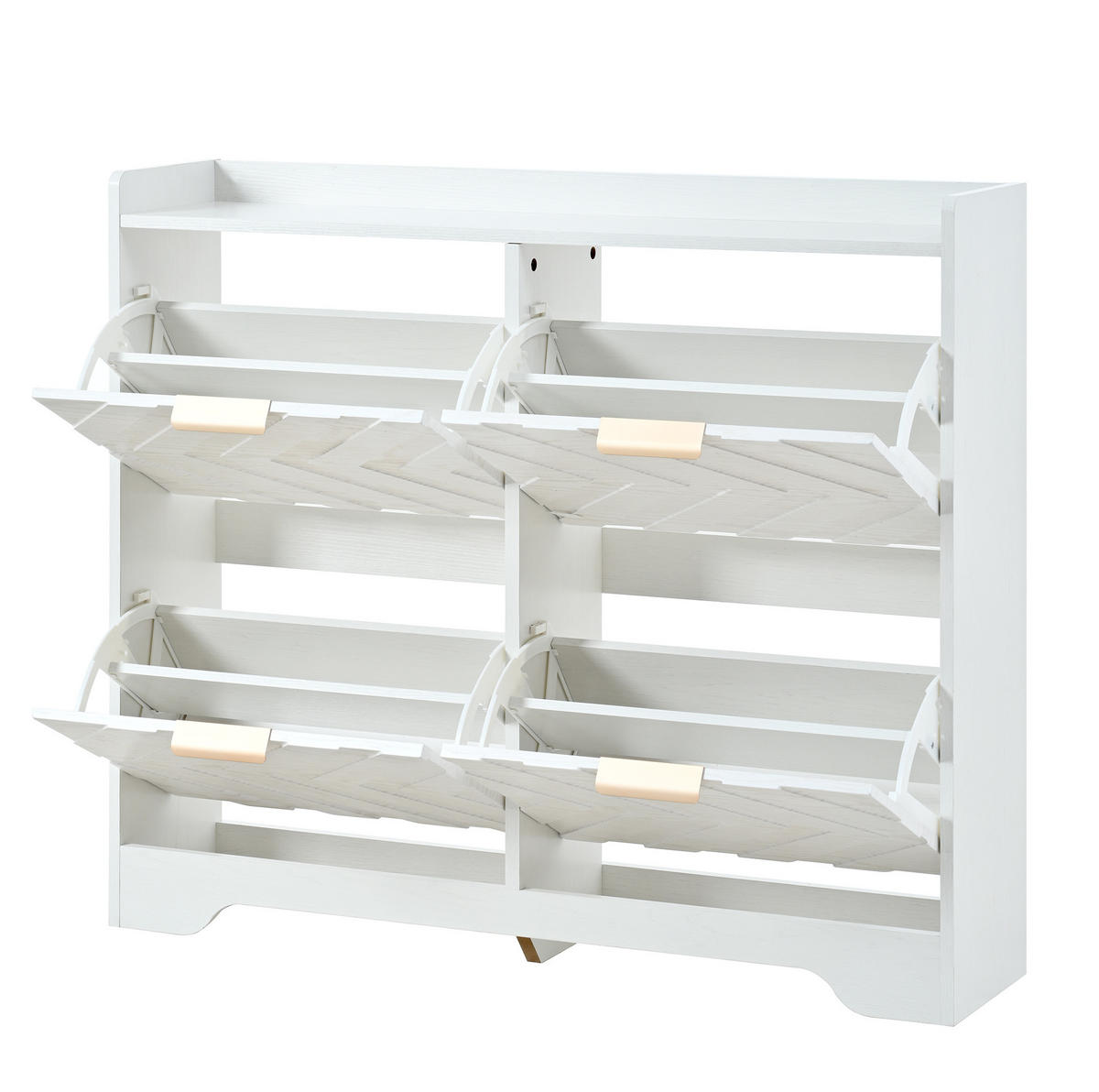 SCHUHSCHRANK 105/24/90 cm in Weiß mit 4 Klappfächern und 3D-Strukturfront - Weiß, Holzwerkstoff (105/90/24cm) - Flora Grace