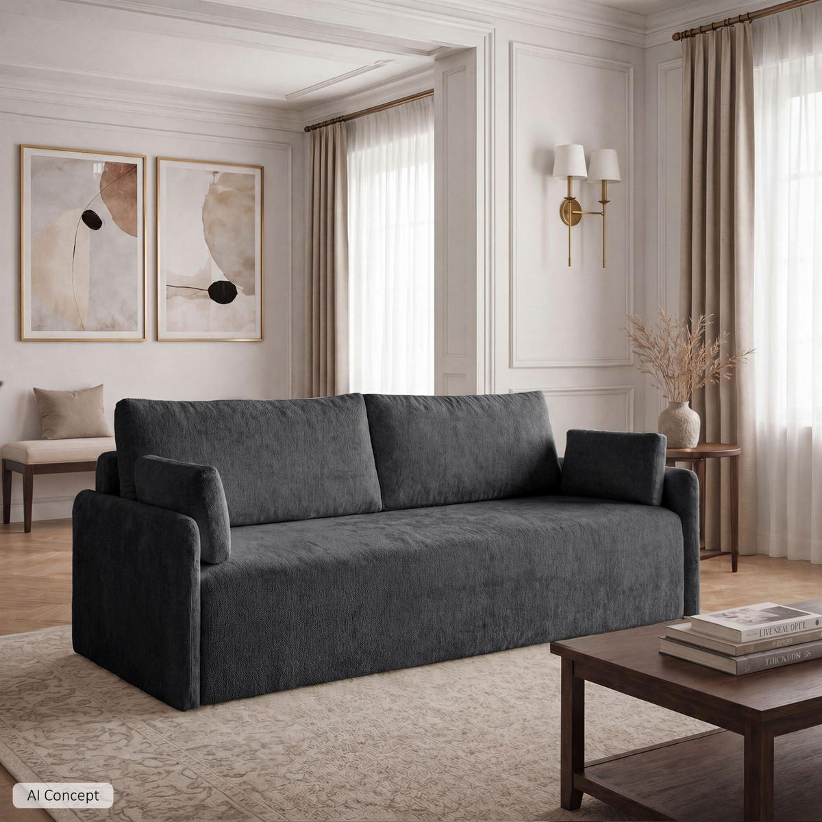 SOFA NUBO mit Schlaffunktion und Bettkasten Harmony 90 - Grau, Textil (205/91/86cm) - Lookway