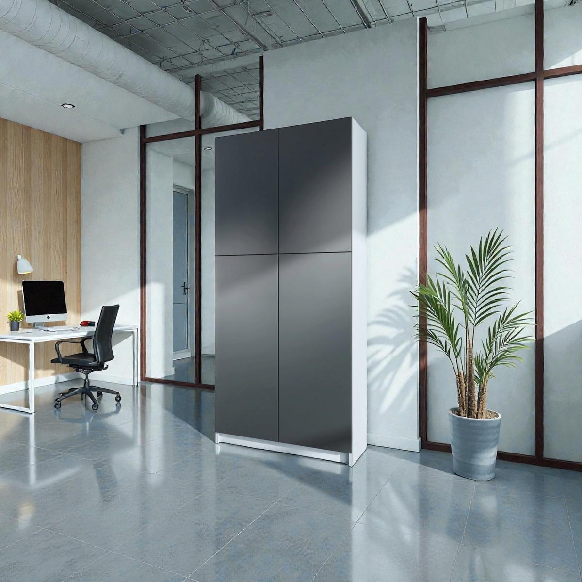 AKTENSCHRANK Elona M1, Büroschrank mit Soft-Close & Push-to-Open, Weiß/Anthrazit matt (82 x 184 x 37 cm) - Anthrazit, Holzwerkstoff (82/184/37cm) - InnoFurn