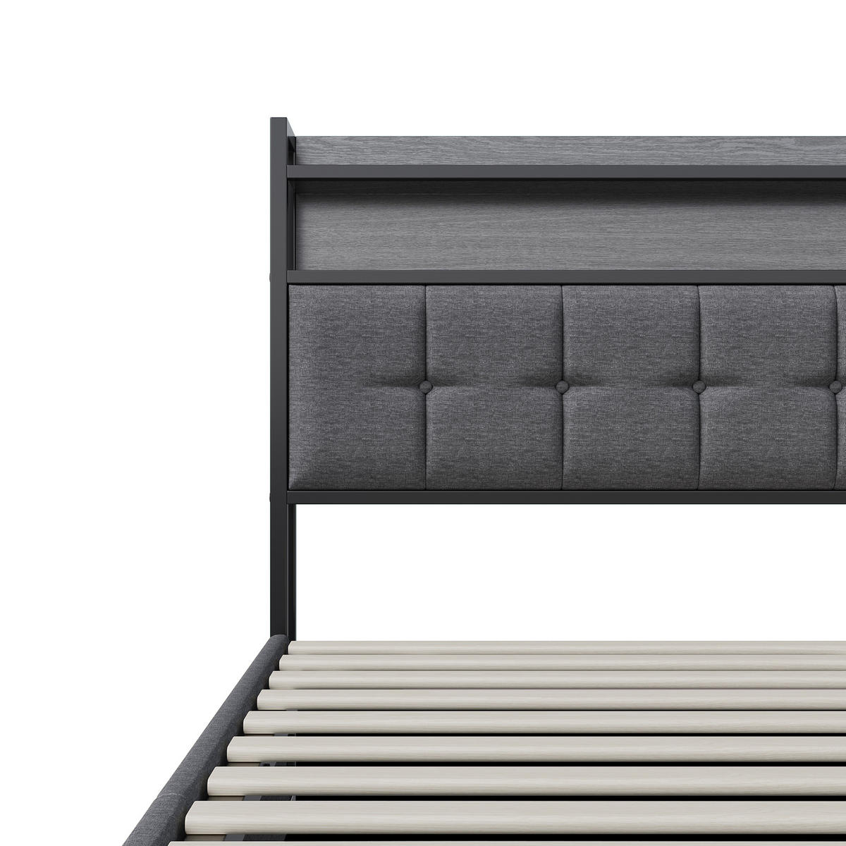 POLSTERBETT 160/200 cm, Grau, Leinen, mit Stauraum und USB-Ladefunktion - Naturfarben/Grau, Holz/Metall (160/200cm) - FURNISHINGS HOME