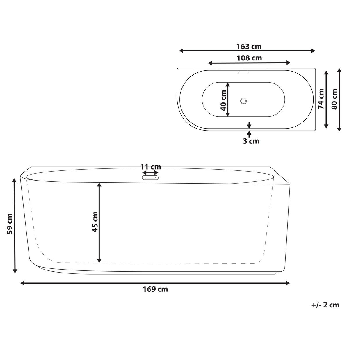 ECKBADEWANNE 80x169x59 cm weiß Gocta - Weiß, Kunststoff (80/59/169cm) - Beliani