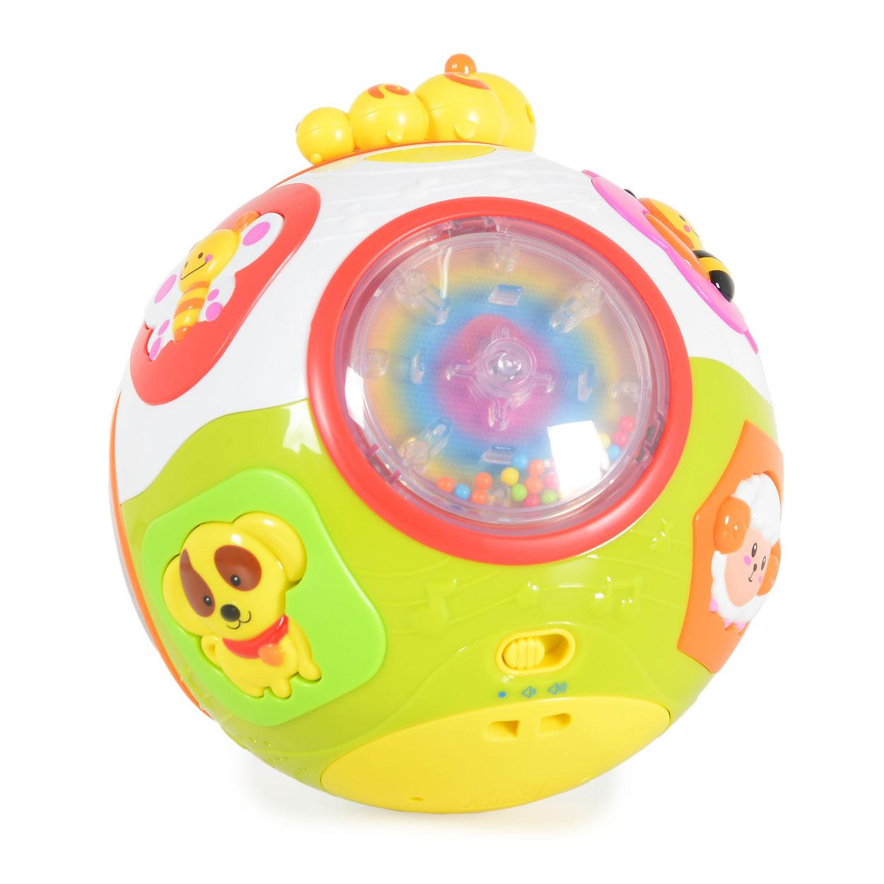MUSIKSPIELZEUG Aktivitätsball 938 bunt Kunststoff, Tierknöpfe, Geräusche, Lichter, Motorik, ab 6 Monaten - Gelb, Kunststoff (17/17/19cm) - Moni