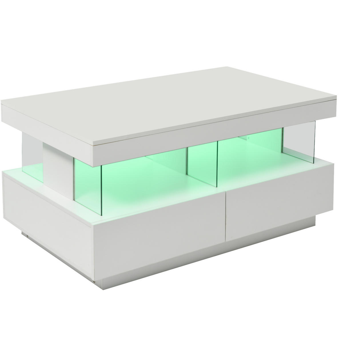 KONFERENČNÍ stolek 100/60/49,5 cm bílý z dřevotřísky s LED osvětlením a 2 zásuvkami - bílá, kompozitní dřevo (100/60/49.5cm) - OKWISH