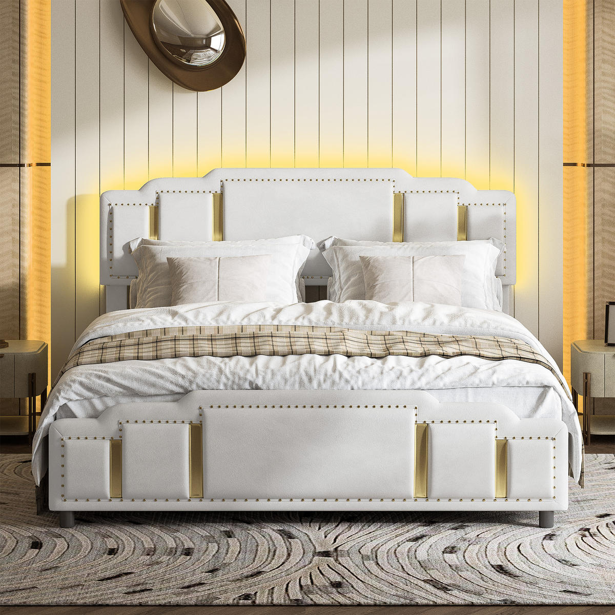 POLSTERBETT 160/200 cm aus Samt mit 4 Schubladen - Beige, Textil (160/200cm) - Flora Grace