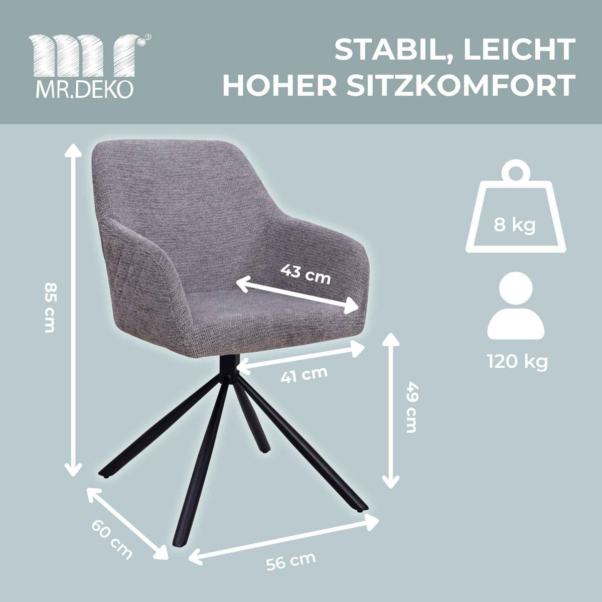 ESSZIMMER-SET Cuneo und Andria - Schwarz/Grau, Holz (120/75/120cm) - Mr. Deko