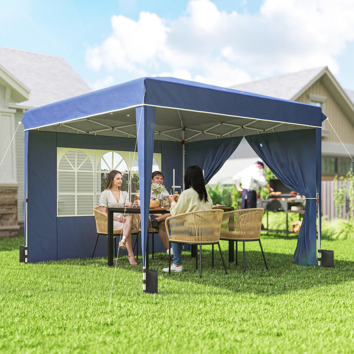 PAVILLON 3 x3 m Wasserdicht höhenverstellbar Pop-up Faltpavillon Dunkelblau - Weiß/Dunkelblau, Textil/Metall (300/275/300cm) - Outsunny