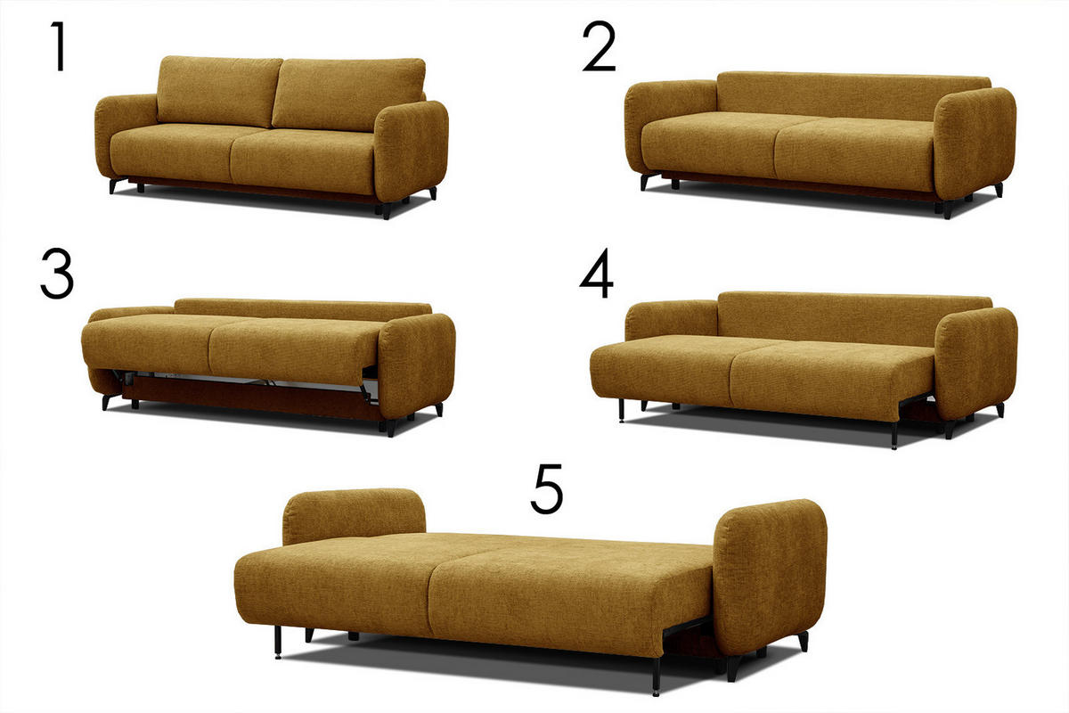 SOFA DRAKE 3-Sitzer mit Schlaffunktion, dunkelgelb - Dunkelgelb/Braun, Holz/Textil (232/90/107cm) - Courtois Laville