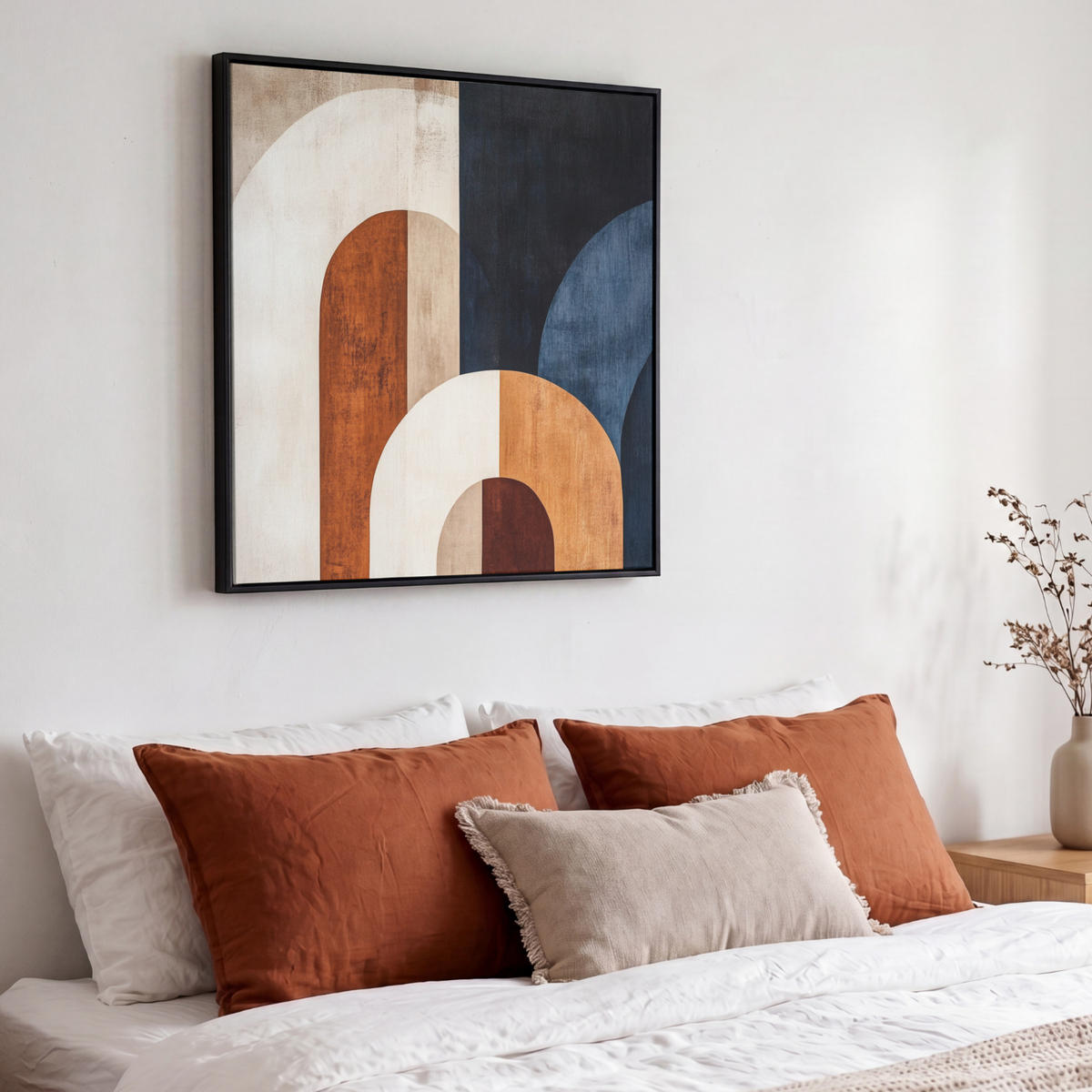 LEINWAND Bilder mit Rahmen - Abstrakt - Formen - Dunkelblau - 50x50 - Cognac, Textil (50/50cm) - MuchoWow