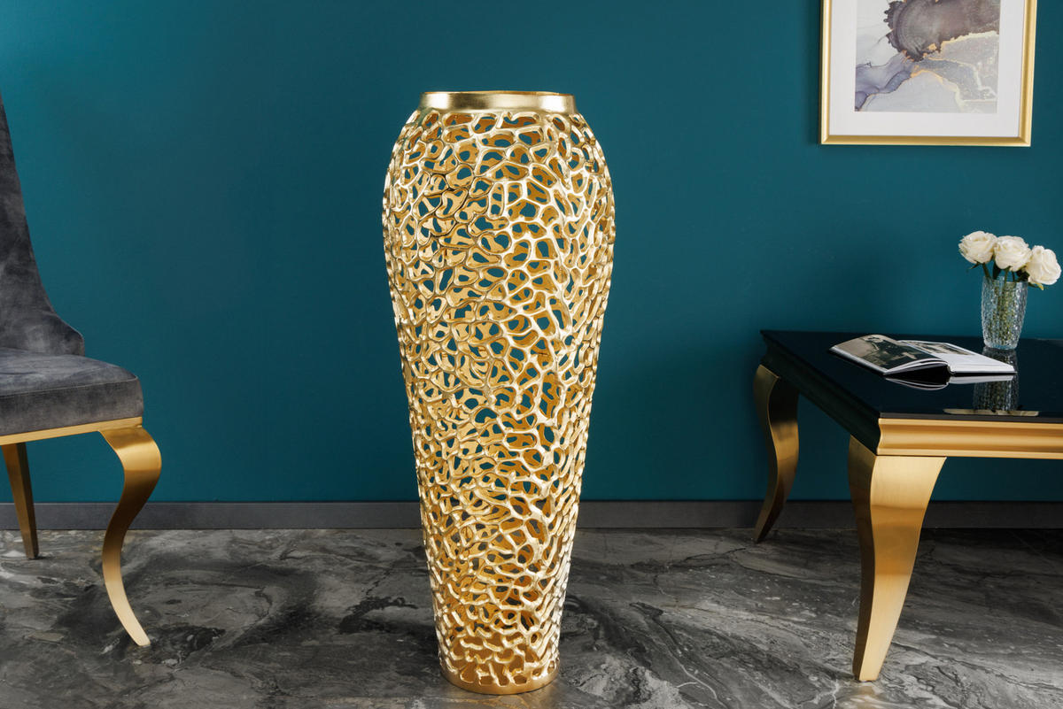 VASE ABSTRACT LEAF Metall Gold 34 cm - Goldfarben, Metall (92cm) - riess-ambiente