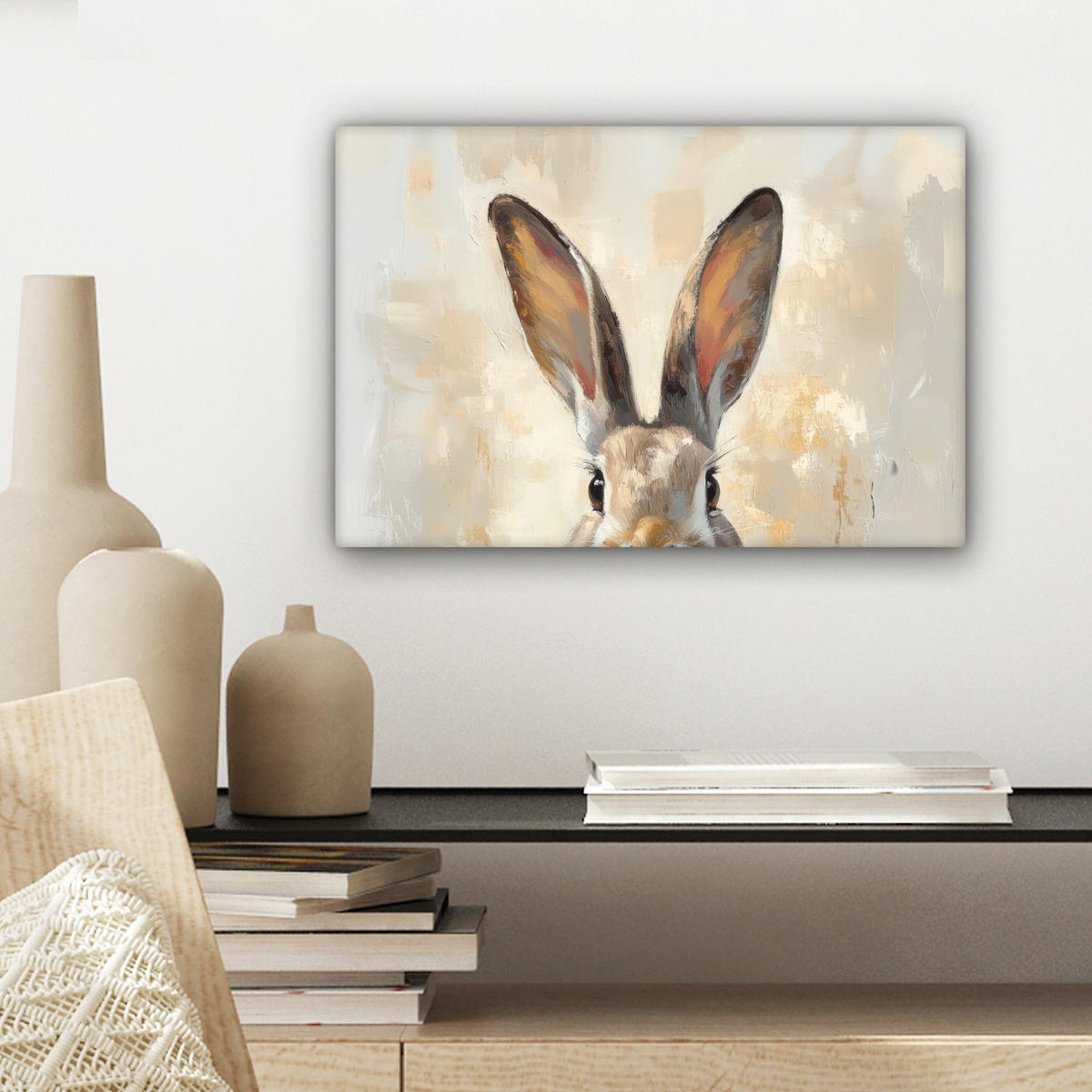 LEINWANDBILD Hase - Ohren - Braun Deko Schlafzimmer 30x20 cm - Beige, Textil (30/20cm) - MuchoWow