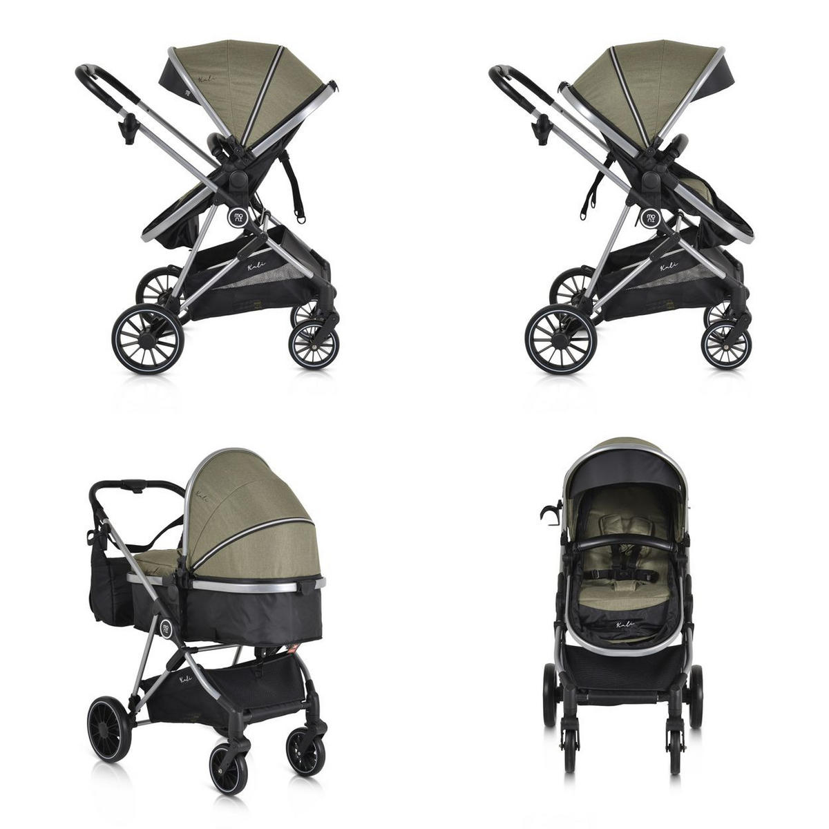 KINDERWAGEN 2 in 1 Kali grün umbaubar, Korb, Getränkehalter, Tasche - Grün, Metall (77/58/109cm) - Moni