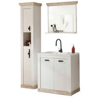 BADKOMBINATION Pinie weiß, Oslo Pinie, Landhaus Badmöbel Set 4-tlg. MIT Waschbecken 143 x 200 cm - Dunkelgrau/Weiß, Holzwerkstoff/Metall (143/200/46cm) - Furn.Design