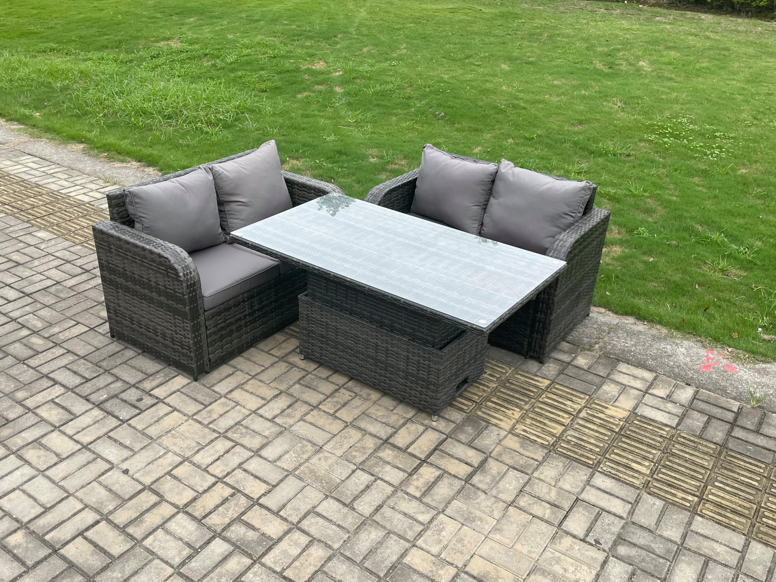 GARTENMÖBELSET Polyrattan 4-Sitzer - Dunkelgrau, Metall - Fimous