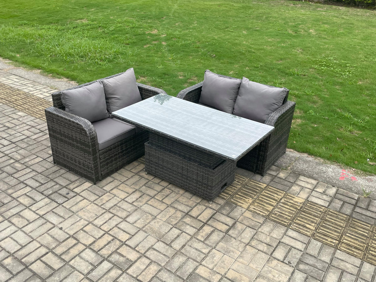 GARTENMÖBELSET Polyrattan 4-Sitzer - Dunkelgrau, Metall - Fimous