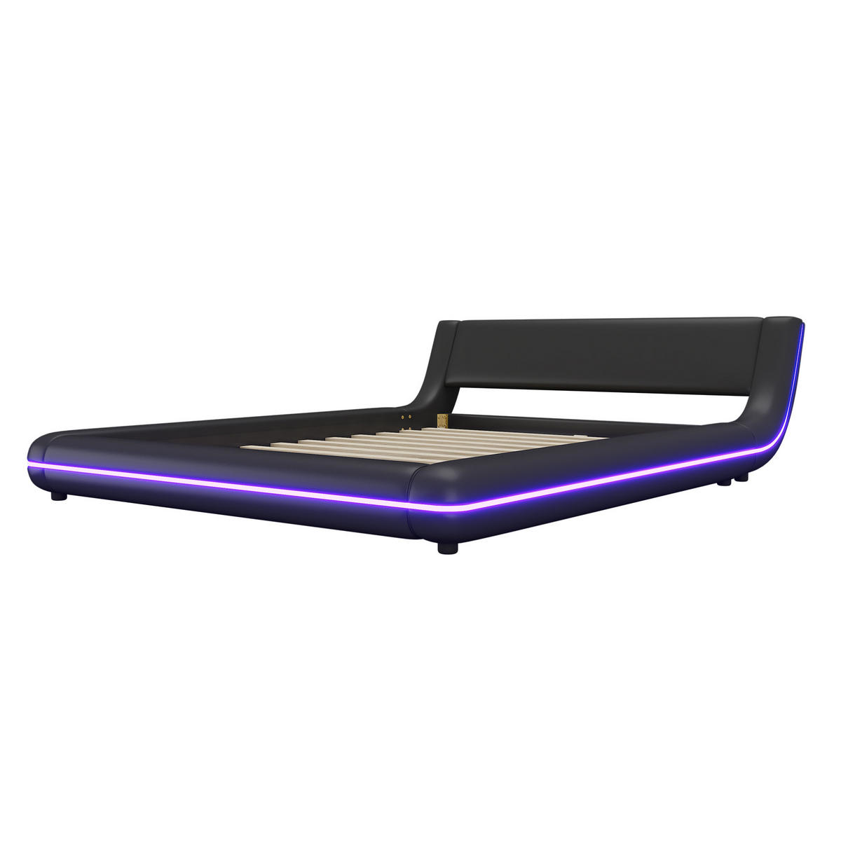 BODENBETT 140/200 cm Schwarz mit LED-Umgebungslicht - Schwarz, Kunststoff (140/200cm) - OKWISH