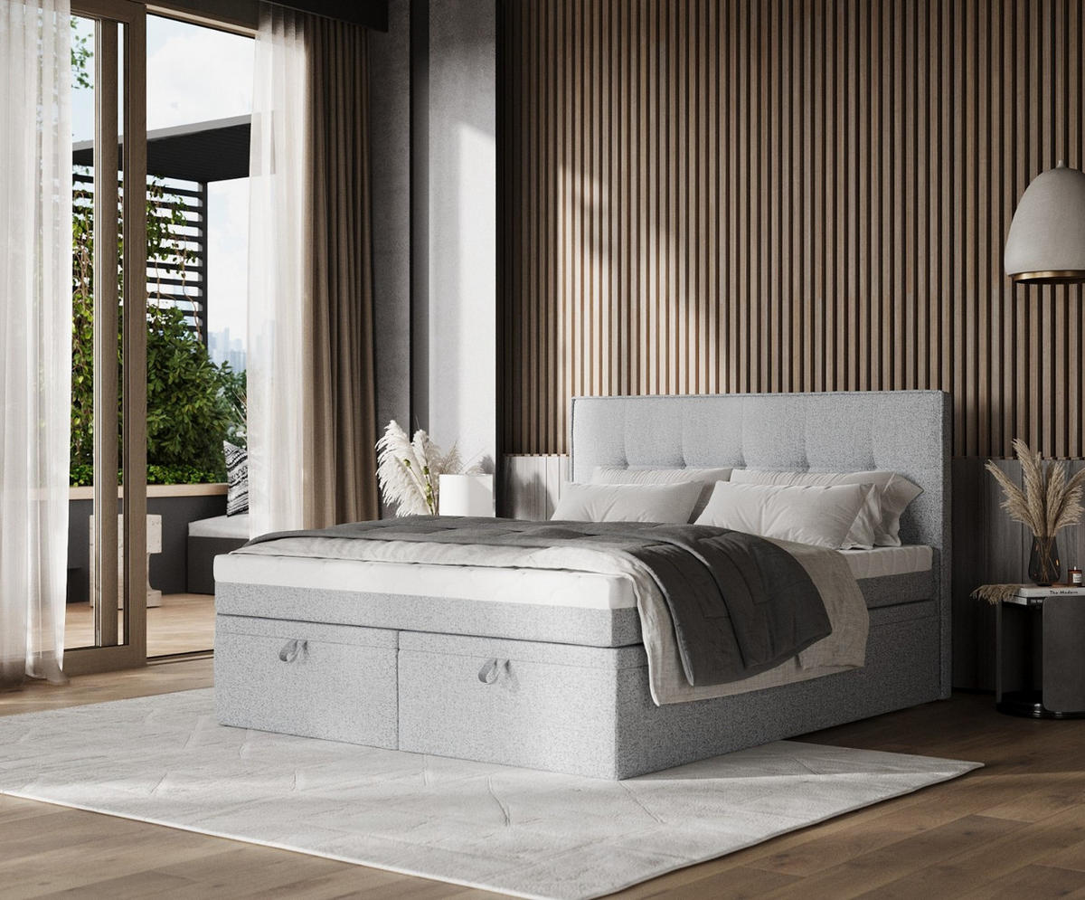 BOXBETT Arivo 200/200 cm Grau im Riva Stoff - Schwarz/Grau, Holz/Holzwerkstoff (200/200cm) - AltaBeds