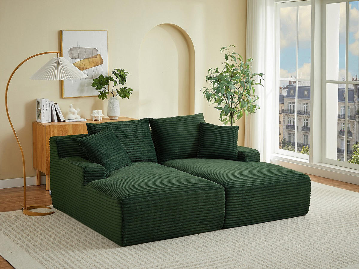 SOFA - 3 Personen - samt - grün Donilia - Grün, Textil (200/72/160cm) - Vente-Unique