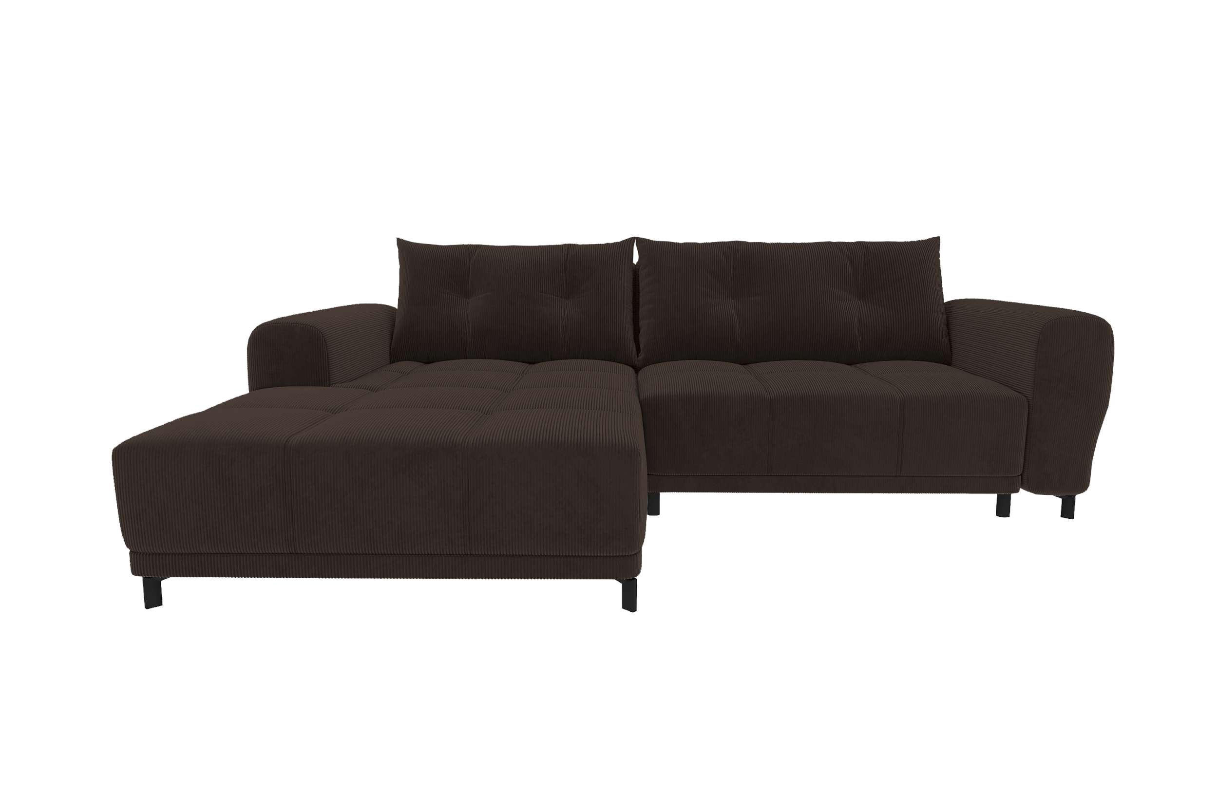 ECKSOFA Massimo Cordstoff Braun inkl. Schlaffunktion Links - Schwarz/Braun, Textil/Metall (246/177cm) - 99rooms