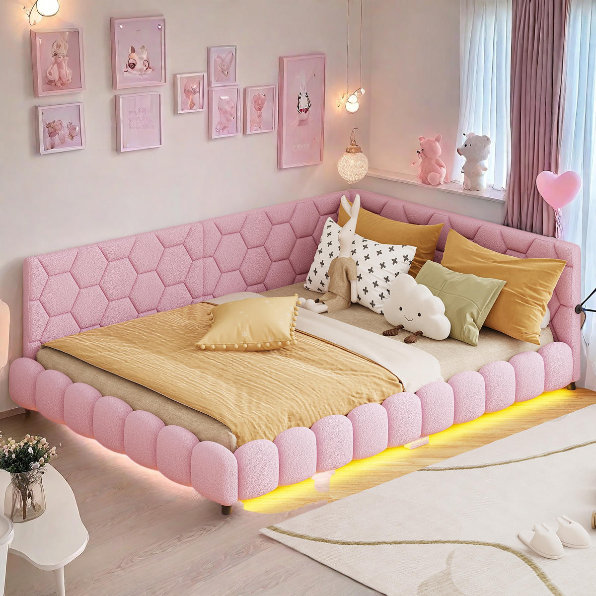 SCHLAFSOFA 140x200cm rosa 16farben led usb - Pink, Holzwerkstoff (140/200cm) - SHOPENTRA