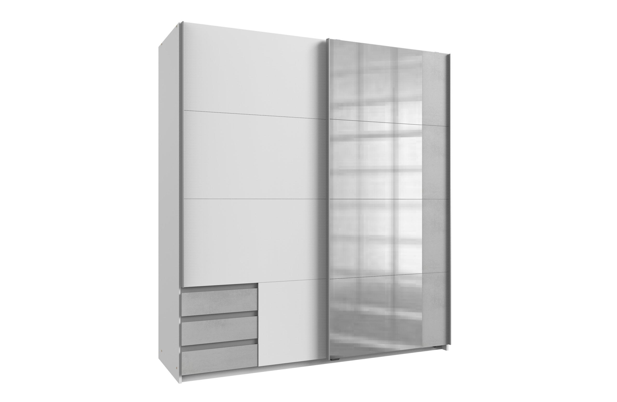 KLEIDERSCHRANK Emden in Weiß mit Beton - Schwebetürenschrank Breite 179 cm mit Spiegel - Weiß, Holzwerkstoff (179/198/65cm)