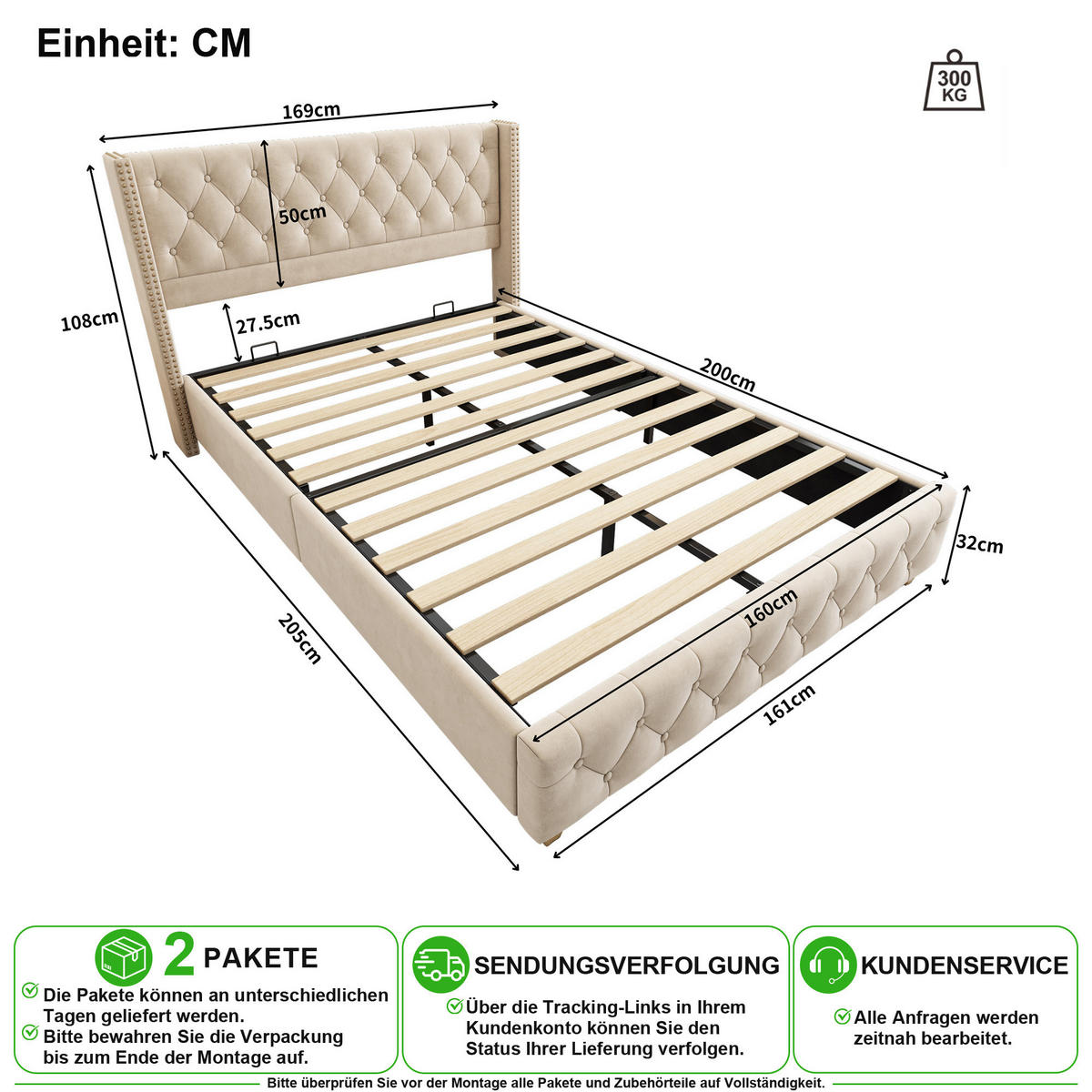 ČALOUNĚNÁ POSTEL 160/200 cm ve světle béžové barvě ze sametu - béžová, kov/kompozitní dřevo (160/200cm) - CHICFURN