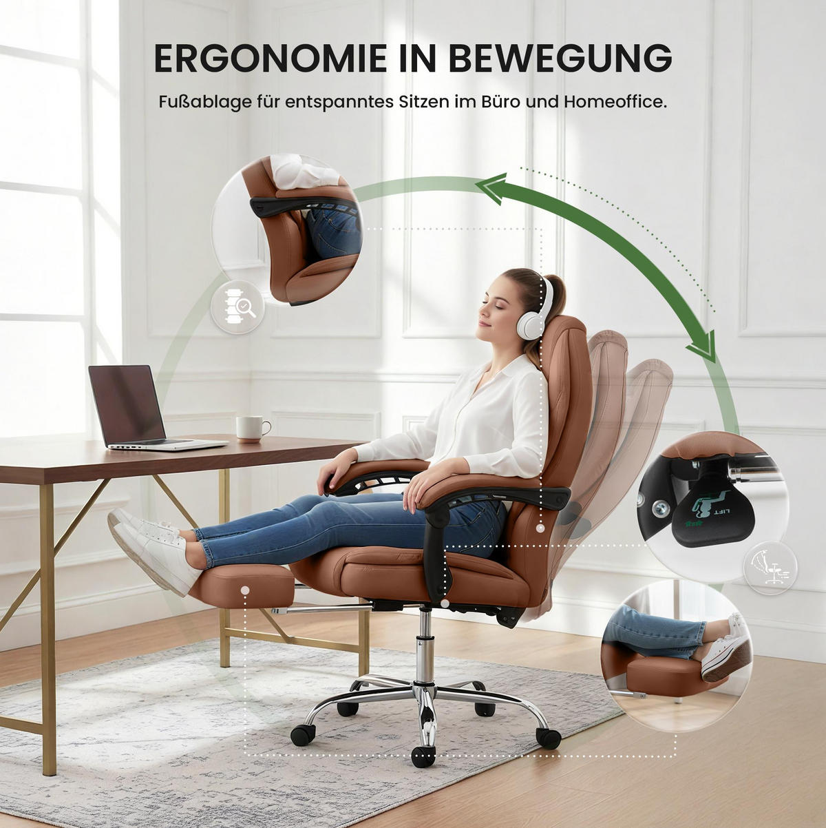 CHEFSESSEL Lederlook Hellbraun - Chromfarben/Hellbraun, Textil/Metall (67/114/64cm) - CLP