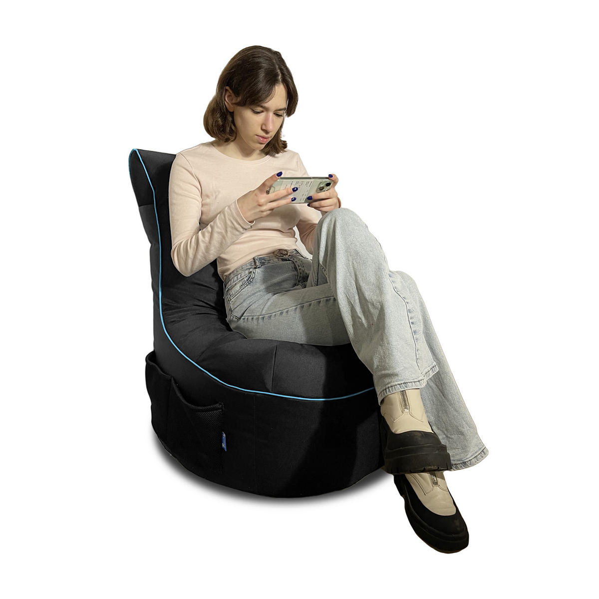 GAMING SITZSACK Cockpit, schwarz 'Blue Edition' - Schwarz, Textil (60/59.5/106.5cm) - Bruni