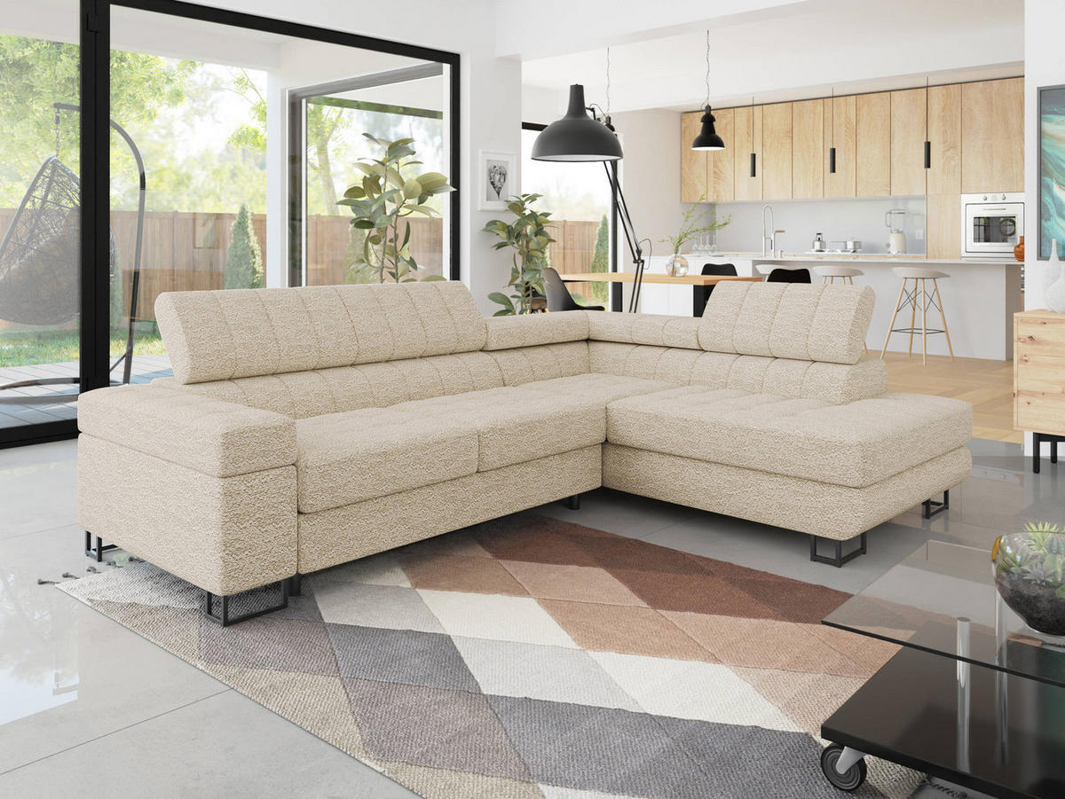 ECKSOFA Laris Premium, Seite: Rechts - Beige/Schwarz, Holz/Textil (203/271cm) - MIRJAN24
