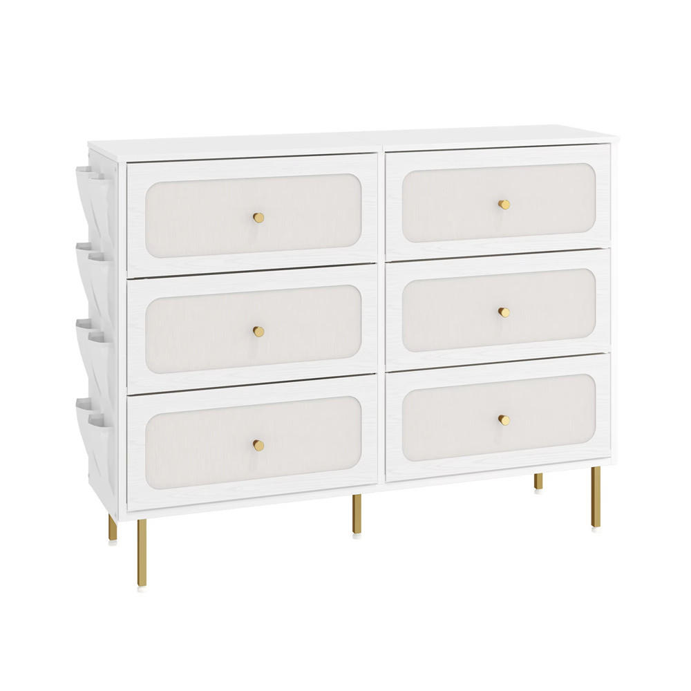 KOMMODE 6 Stoffschubladen Sideboard Metallrahmen 110/98/30 cm, Weiß - Weiß, Textil (110/98/30cm) - Coonoor