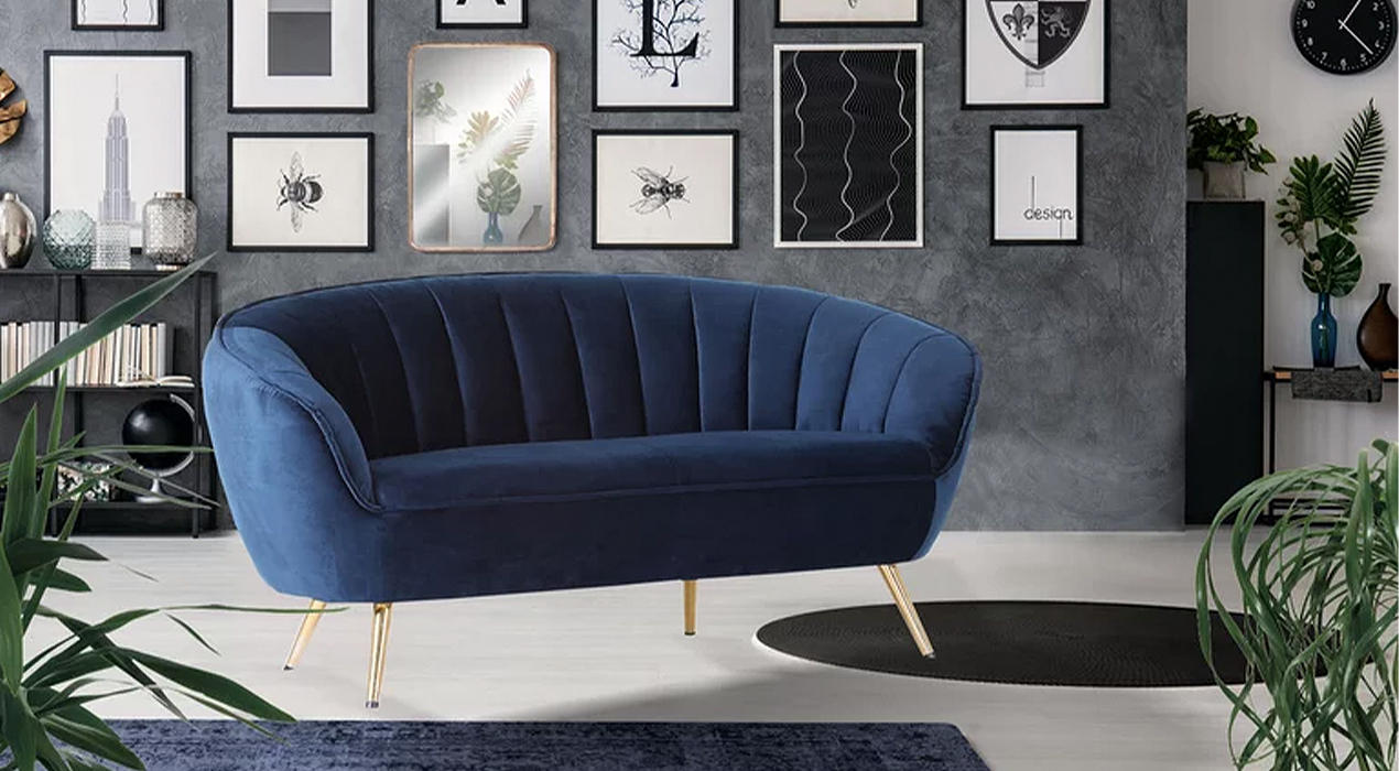 Dreisitzer Sofa in blauen Textilbezug