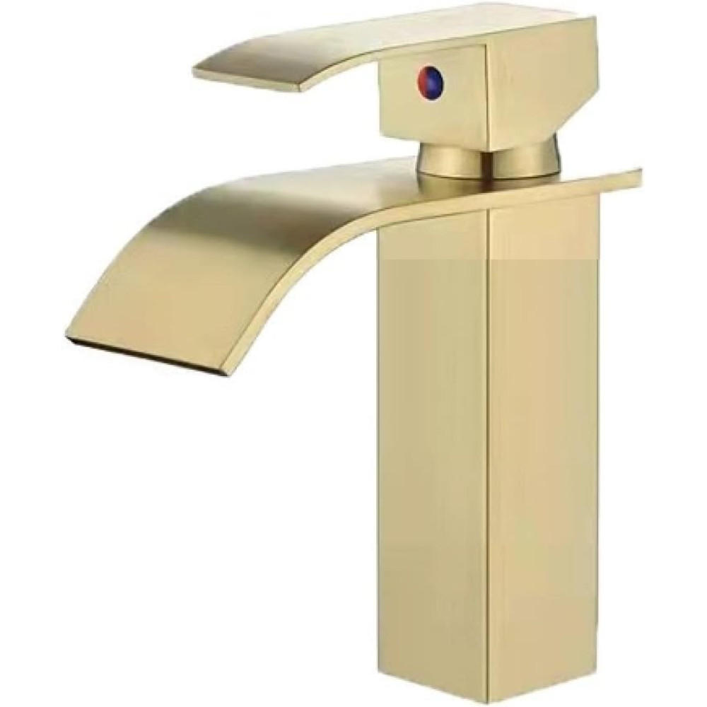 WASCHTISCHARMATUR Einzigen Griff Mixer Heißes Kaltes, Niedrig, Gebürstetes Gold - Goldfarben, Metall (11/19/5cm) - Kaket