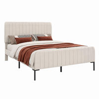 POLSTERBETT mit verstellbarem Kopfteil 140x200 cm Leinen Grau-Beige - Grau, Metall (140/200cm) - Meubliv