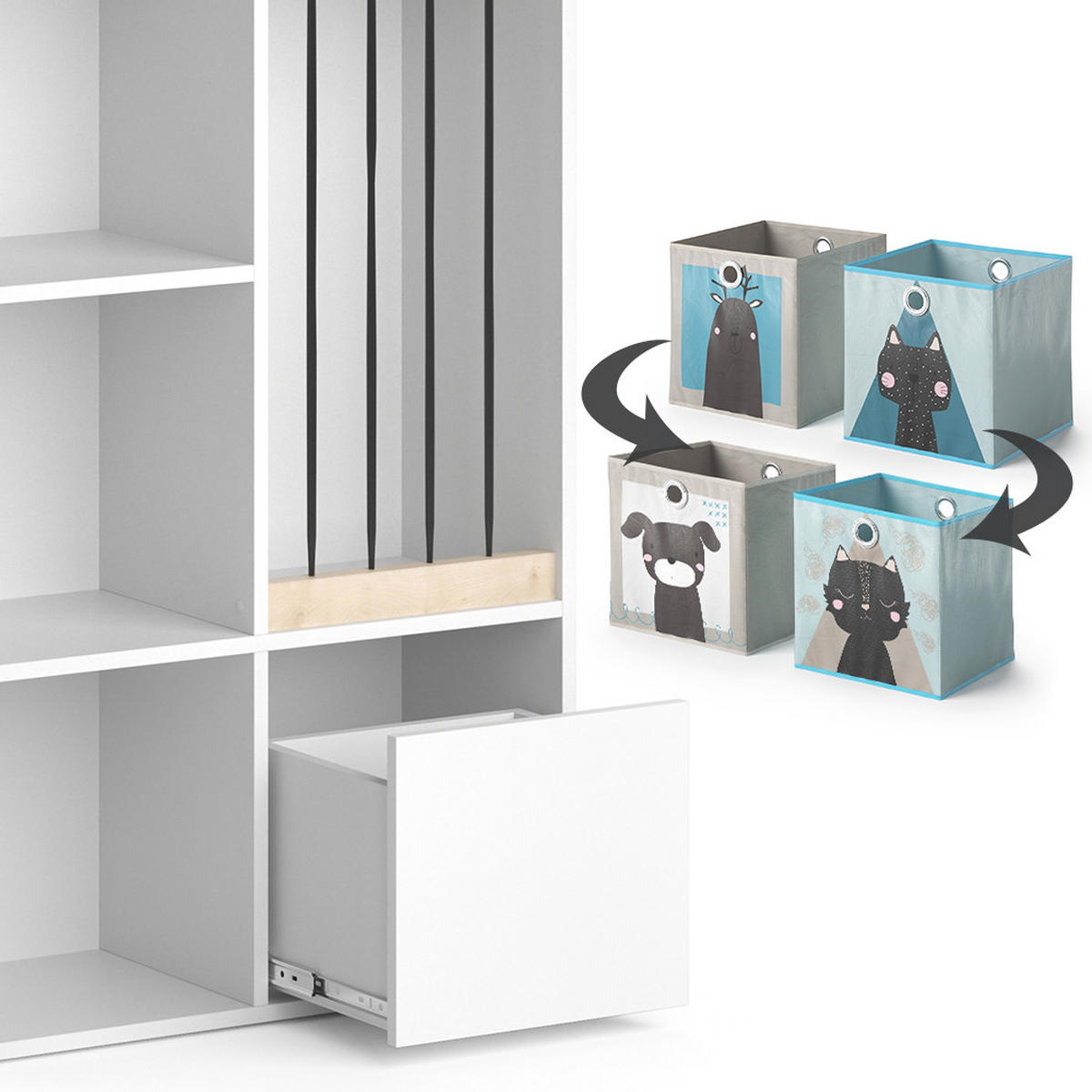 KINDERREGAL Luigi Weiß 72 x 107.8 cm mit 2 Faltboxen opt.4 - Weiß, Holzwerkstoff (29.2/107.8/72cm) - Vicco