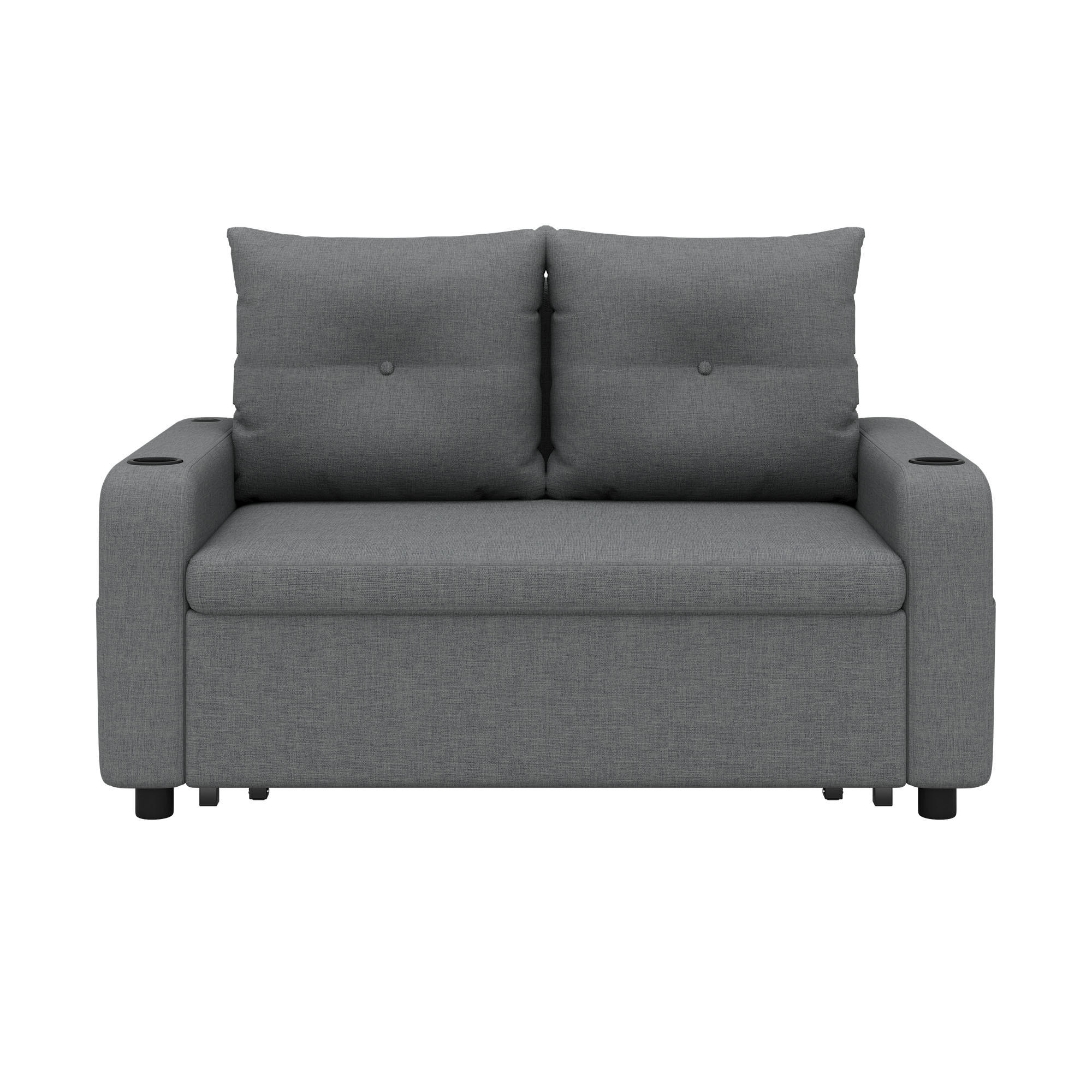 SCHLAFSOFA 3-in-1 Baumwoll-Leinen ausziehbar mit USB-Anschluss und Becherhalter Grau 131/81/94 cm - Grau, Textil (81/94/131cm) - Redom