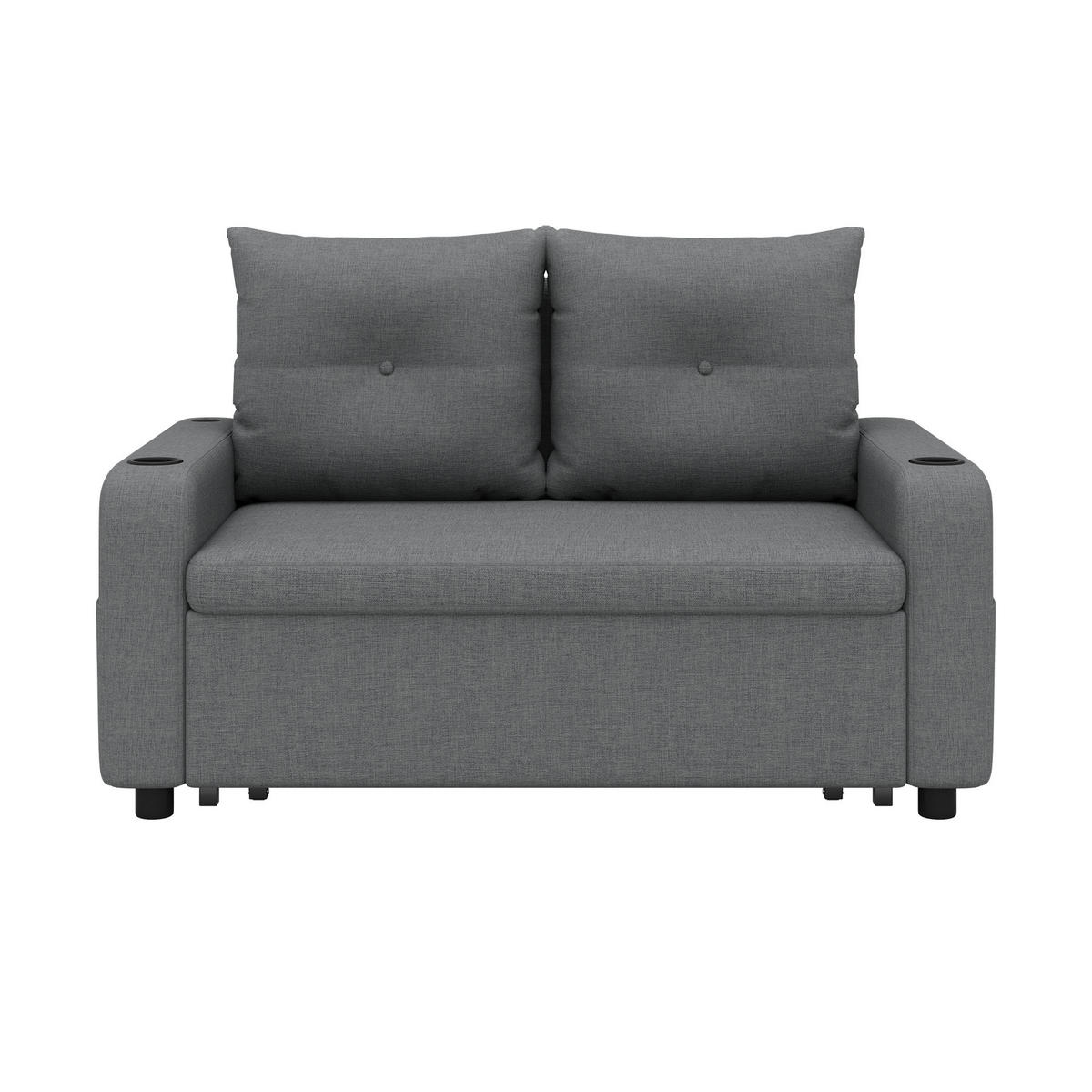 SCHLAFSOFA 3-in-1 Baumwoll-Leinen ausziehbar mit USB-Anschluss und Becherhalter Grau 131/81/94 cm - Grau, Textil (81/94/131cm) - Redom